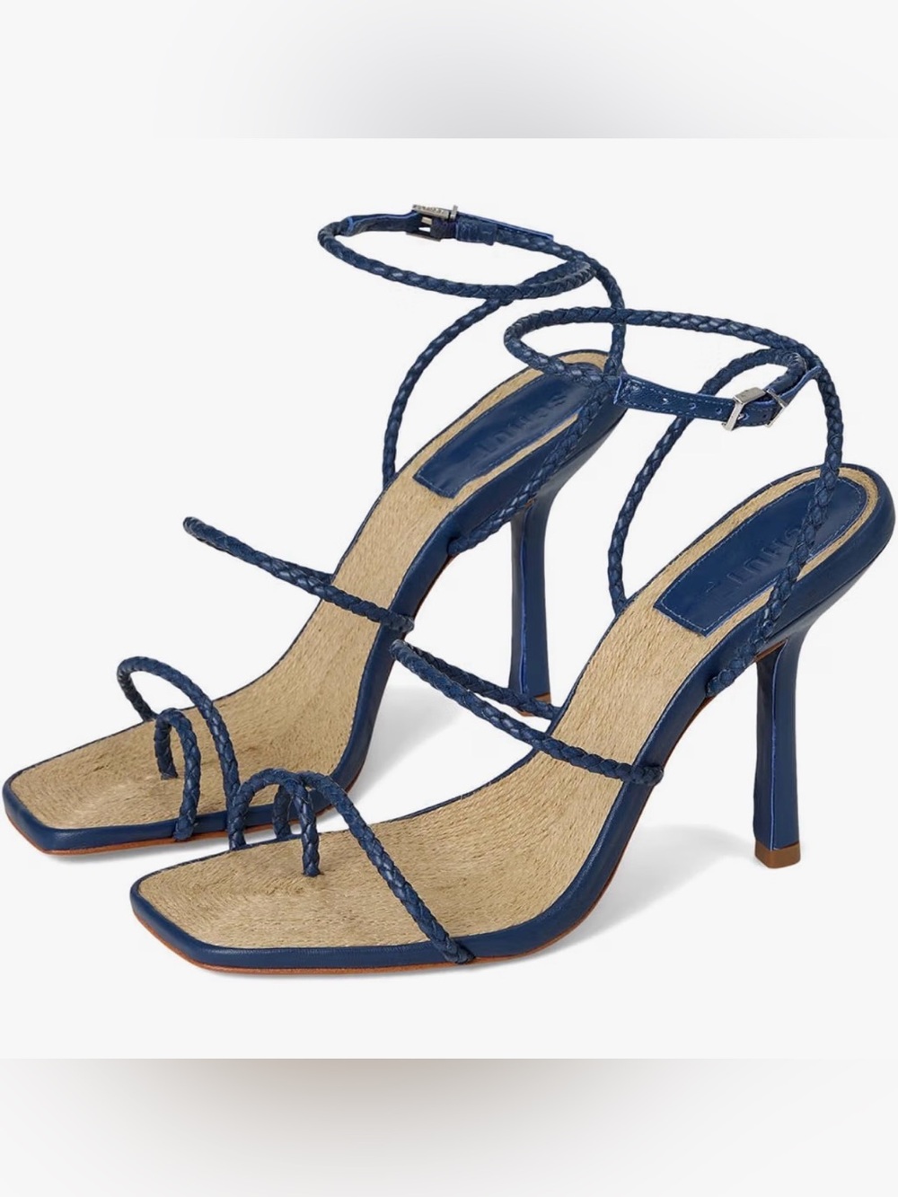 SCHUTZ Navy Braided Strap Heeled Sandals